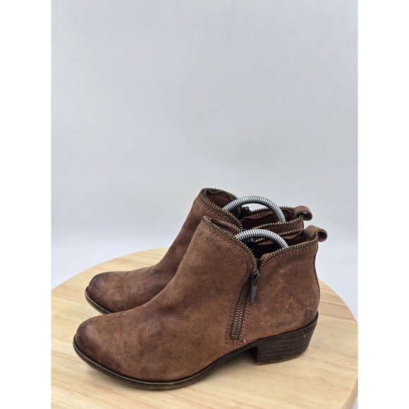 Lucky Brand Womens Basel Ankle Booties Brown Leather side Zip Sz 7M - Picture 2 of 8